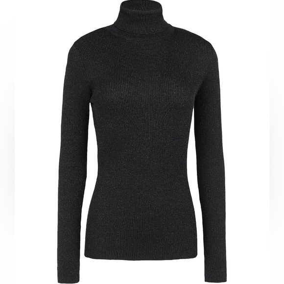 Ribbed Metallic Thread Lightweight Turtleneck Sweater Top, XS - Picture 3 of 10